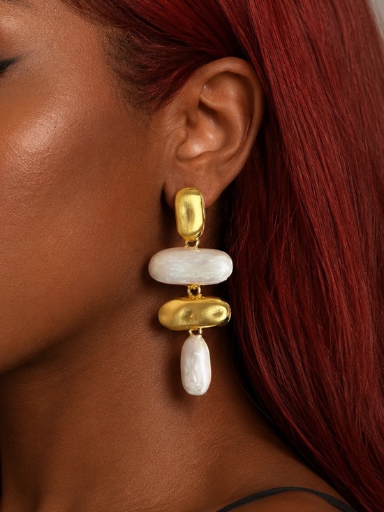 Anthropologie Jewelry - Modern Sculptural Drop Earrings in Trendy Neutral Tones